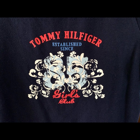 Tommy Hilfiger navy blue & white cotton t-shirt top logo on its front Girls M - Picture 3 of 10